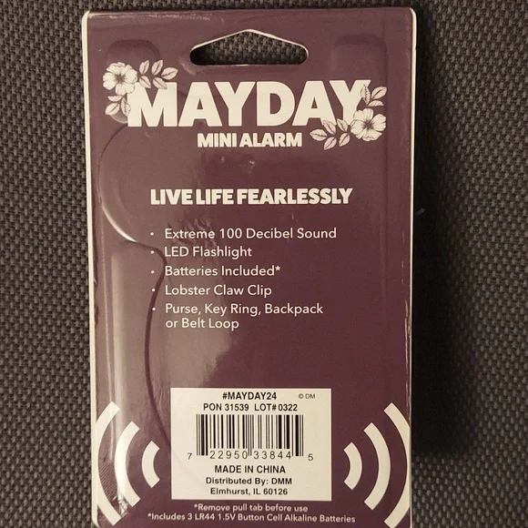 Mini Alarm with LED Flashlight - Purple Floral motif - Picture 2 of 5